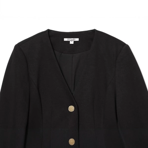 Blazer noir à col rond pour femme avec épaulettes et boutons dorés vintage