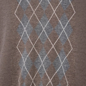 Classic argyle pattern knitted sweater with brown and grey diamond weave detail