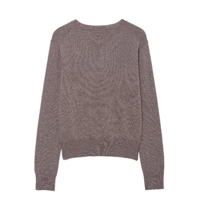 Women's loose diamond weave knit sweater in beige, flat lay back view with ribbed trims