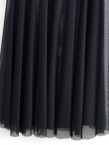 Detailed close-up of layered black tulle fabric showing semi-transparent texture and drapes