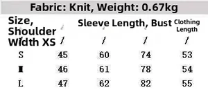 Size chart for women's rib-knit zipper jacket with shoulder and chest measurements