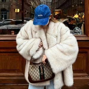 Manteau en Fausse Fourrure Dégradé pour Femme Mode Ample Manches Longues Revers Hiver Chaud Élégant Veste Street Style