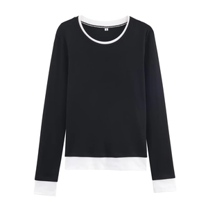 Haut à manches longues pour femme avec design contrasté double couche noir et blanc