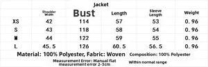 Tableau des tailles pour veste en fausse fourrure avec mesures d'épaules et de buste