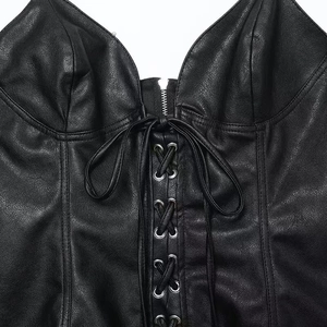 Sexy schwarzes PU-Leder-Korsett-Top mit Herzausschnitt und Schnürung auf der Vorderseite