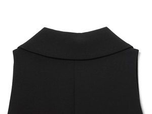 Detail shot of the back collar and stitching on a black mini blazer dress for women