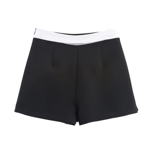 Women's high waist shorts with elegant contrast black and white tailored suit fabric