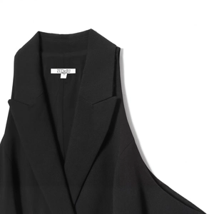 Elegant black sleeveless blazer dress with classic notched lapels and tailored fit