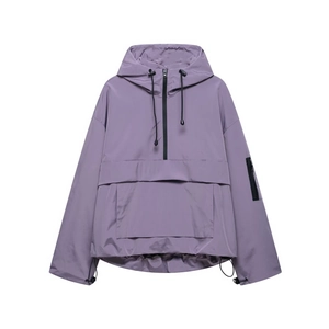 Women's lavender lavender half-zip hooded windbreaker jacket with front pouch pocket