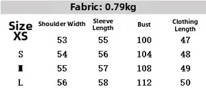 Tableau des tailles détaillé pour la veste en simili cuir ample avec poids et mesures