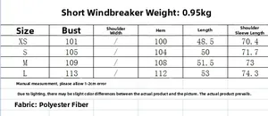 Size guide for women short trench coat with detailed measurements from XS to L