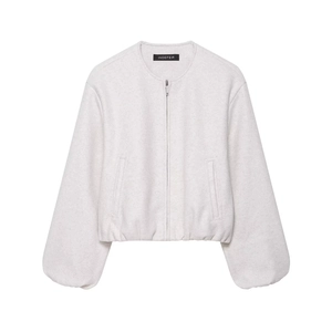 Veste bomber minimaliste grise pour femme avec manches bouffantes et zip