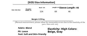 Tabella taglie dettagliata per maglione oversize a maglia con misure di petto e lunghezza