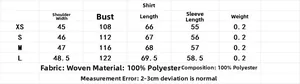 Detailed size guide and material specs for striped multi-purpose scarf shirt top