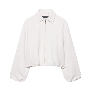 Veste bouffante blanc crème pour femme avec col, fermeture éclair et silhouette courte