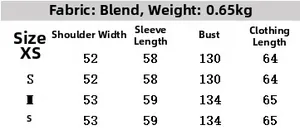 Detailed size chart for retro fitted long sleeve windbreaker jacket in mixed fabric