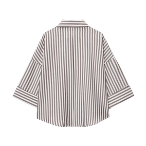 Linen blend striped shirt with lapel collar and wide sleeves in oversized fit