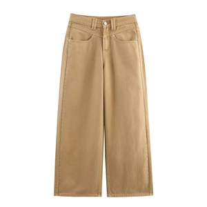 Women's Casual Low Waist Wide Leg Denim Jeans Khaki Washed Loose Long Cargo Pants For Autumn Comfortable Daily Wear
