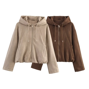 Veste à Capuche pour Femme avec Fermeture Éclair Décontractée Large Manches Longues Streetwear Couleur Unie Manteau Mode Polyester