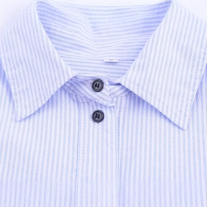Classic light blue and white striped poplin shirt with a neat pointed collar and buttons