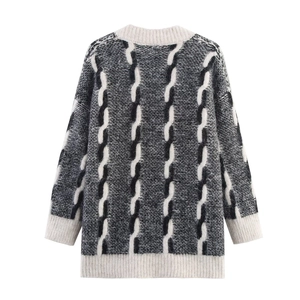 Gilet en maille torsadée bicolore pour femme avec col en V et coupe décontractée
