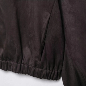 Retro faux suede jacket with side pockets and elastic hem in deep dark finish
