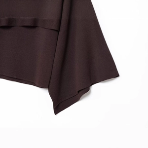 Brown off-the-shoulder knit top featuring premium fine-textured ribbed fabric detail