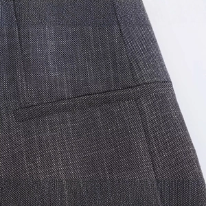 Classic dark grey double-breasted blazer with shoulder pads and textured weave