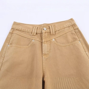 Women's low-waist loose casual straight jeans in brown khaki denim fabric