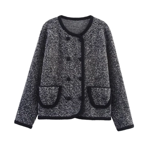 Cardigan in Maglia con Bordo a Contrasto Vintage da Donna Doppiopetto Girocollo Manica Lunga Giacca Maglione Morbida