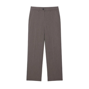 Pantalon droit gris foncé pour femme avec taille haute et fermeture à bouton