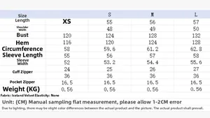 Detailed size chart with measurements for the teddy fleece half-zip athletic top