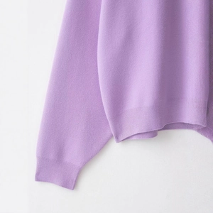 Chic purple ribbed knit sweater for women with elegant drape and seamless finish
