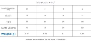 Size guide table for women side stripe trousers including waist and hip measurements