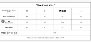 Size chart for houndstooth trousers showing waist and hip measurements in cm for sizes XS-L