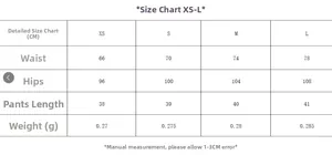 Size chart for gold button blazer and shorts set with waist and hip measurements