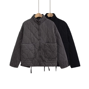 Giacca Imbottita Trapuntata Casual da Donna Collo Rialzato con Cerniera Cappotto in Cotone con Tasche Capispalla Lavati Vintage