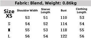 Detailed size chart for faux suede bomber jacket with fabric weight and measurements