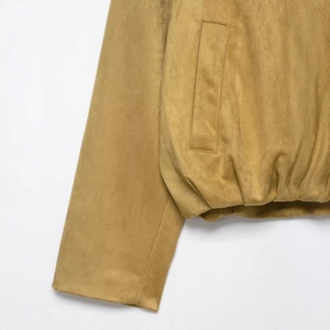 Blouson aviateur en daim pour femmes avec poches latérales et ourlet élastique