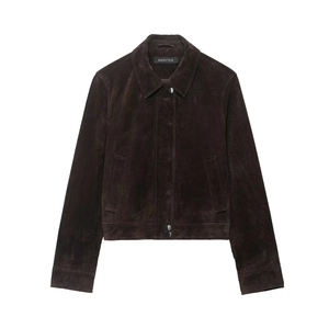 Women's Casual Faux Suede Jacket Dark Brown Lapel Long Sleeve Short Coat Elegant Solid Color Fall Outerwear For Women