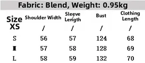 Detailed size chart for faux fur lapel cardigan jacket with measurements in cm