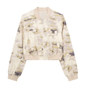 Blouson aviateur court pour femme avec imprimé camouflage tie-dye et bords-côtes