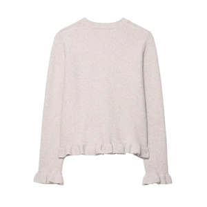 Chic long sleeve light grey knitted cardigan with ruffled hem and cuffs for women