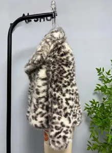 Detailed view of the dense leopard print faux fur texture on this women's lapel jacket