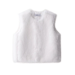 Elegant Women Round Neck Solid White Faux Fur Vest Sleeveless Warm Plush Waistcoat For Autumn Winter Fashion Outerwear