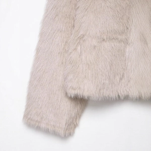 Chic light pink faux fur jacket for women with high-quality soft plush texture details
