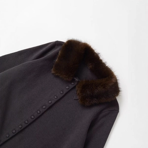 Dark brown knit cardigan with faux fur collar and matching buttons for women