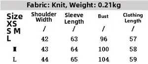 Detailed size chart for diamond pattern knit cardigan with measurements from XS to L