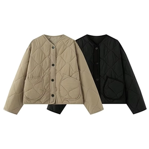 Women Casual Onion Quilted Padded Jacket Round Neck Long Sleeve Button Up Coat With Pockets Solid Lightweight Outerwear