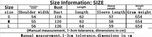 Detailed size chart for women's belted short jacket showing S to L measurements in cm
